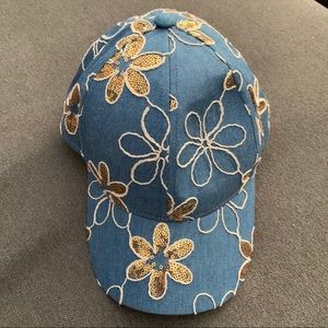 Flower sequined and denim baseball cap - Velcro